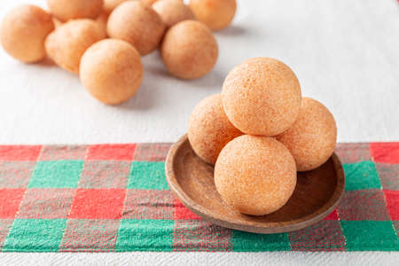 Fritters on the table, typical Colombian food, close-up imageの写真素材
