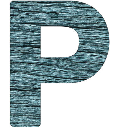 Letter P of the alphabet, with wood texture in blue colorの写真素材