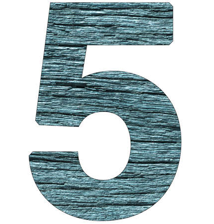 number "5" on wooden background with blue toneの写真素材