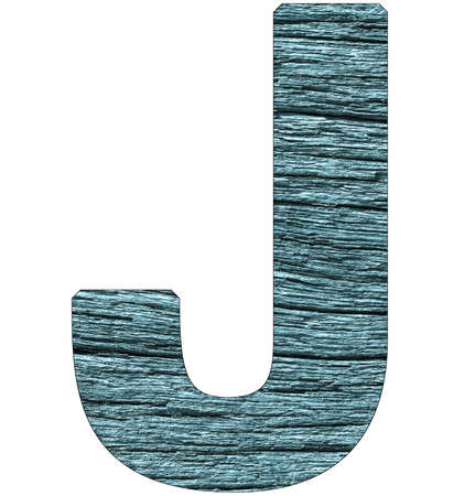 Letter J of the alphabet, with wood texture in blue colorの写真素材