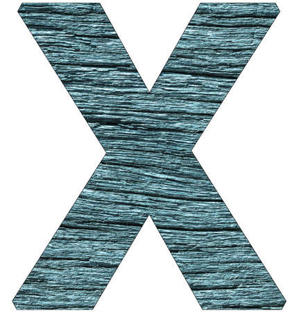 Letter X of the alphabet, with wood texture in blue colorの写真素材