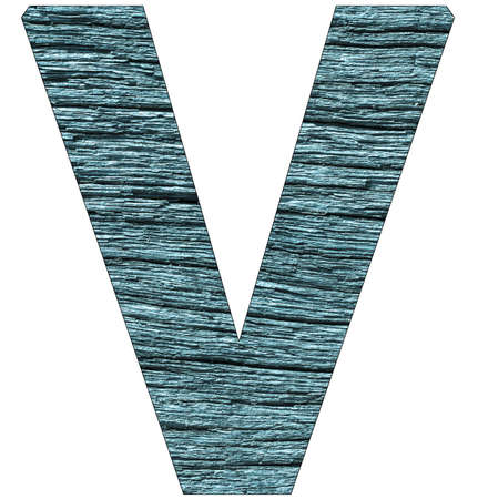 Letter V of the alphabet, with wood texture in blue colorの写真素材