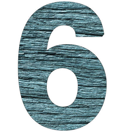 number "6" on wooden background with blue toneの写真素材
