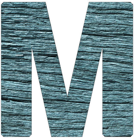 Letter M of the alphabet, with wood texture in blue colorの写真素材