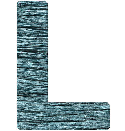 Letter L of the alphabet, with wood texture in blue colorの写真素材