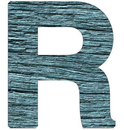 Letter R of the alphabet, with wood texture in blue colorの写真素材