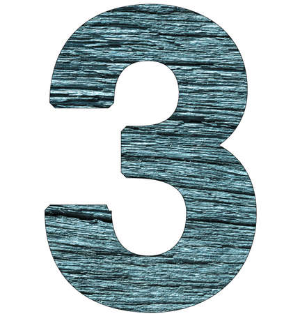 number &quot;3&quot; on wooden background with blue toneの写真素材