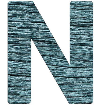Letter N of the alphabet, with wood texture in blue colorの写真素材
