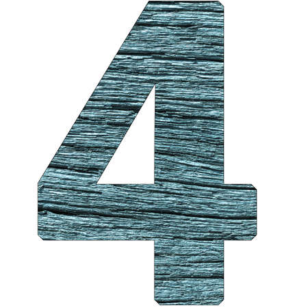 number "4" on wooden background with blue toneの写真素材