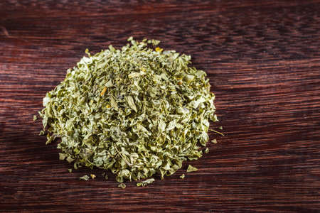 pile of dried moringa leaves on the table, Moringa oleiferaの写真素材
