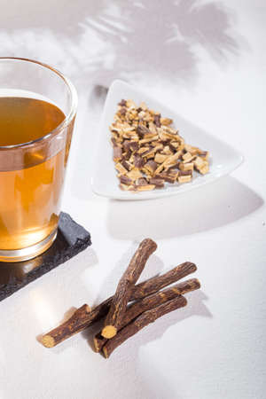 Licorice roots and tea, licorice, paloduz, palo duz, palodÃº, palodul, licorice - Glycyrrhiza glabraの写真素材