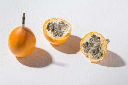 passion fruit on white background - Passiflora ligularisの写真素材