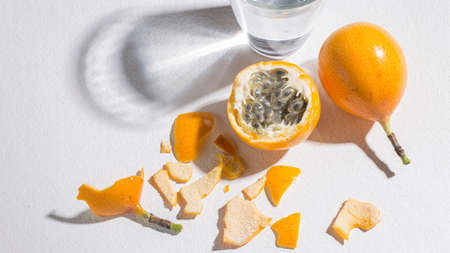 passion fruit on white background - Passiflora ligularisの写真素材