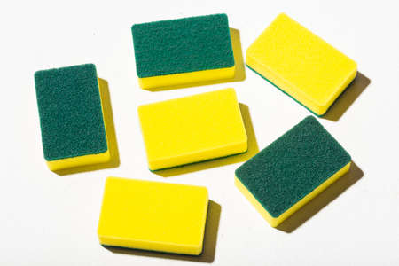 abrasive sponges isolated on white background, close-up imageの写真素材