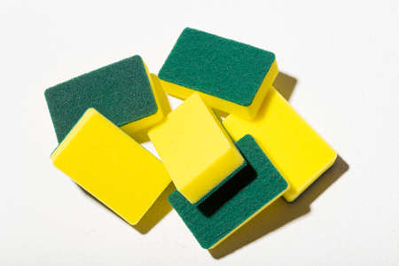abrasive sponges isolated on white background, close-up imageの写真素材