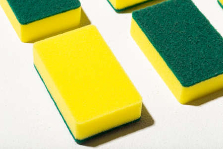 abrasive sponges isolated on white background, close-up imageの写真素材