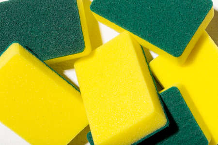 abrasive sponges isolated on white background, close-up imageの写真素材