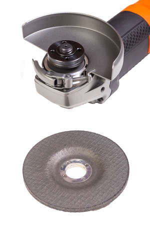 Angle grinder isolated on white background, close-up imageの写真素材