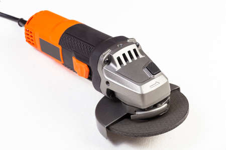 Angle grinder isolated on white background, close-up imageの写真素材