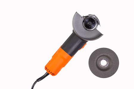 Angle grinder isolated on white background, close-up imageの写真素材