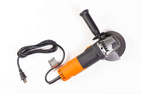 Angle grinder isolated on white background, close-up imageの写真素材