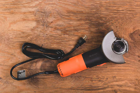 Angle grinder on work table, close-up imageの写真素材