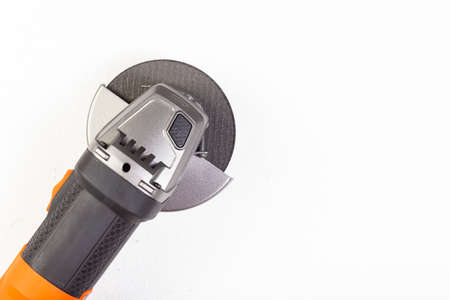 Angle grinder isolated on white background, close-up imageの写真素材