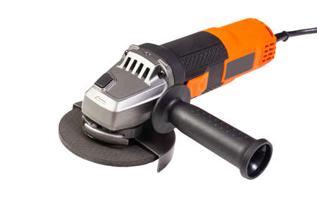 Angle grinder isolated on white background, close-up imageの写真素材