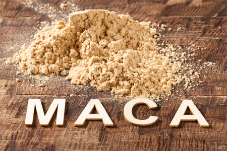 Dehydrated Maca powder, super food from South America, (lepidium meyenii)の写真素材