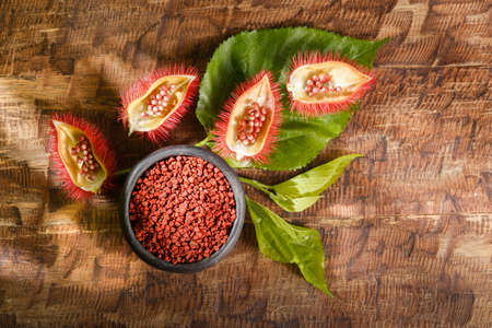 Annatto seeds, Onoto, Annatto, Bixa orellana, natural red pigmentの写真素材
