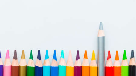colored pencils isolated on white background, close-upの写真素材