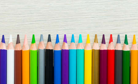 colored pencils isolated on white background, close-upの写真素材