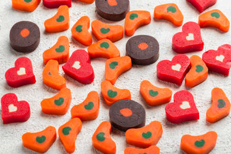 close-up image, colorful dog treats, on concrete.の写真素材