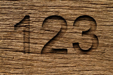 old wood texture with the numbers one, two and three engraved.