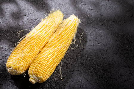 corn on the cob on the table, sweet corn.