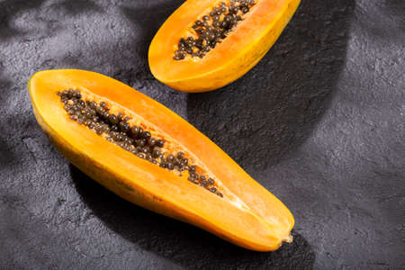 Papaya fruit on the table, top view.の写真素材