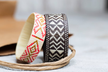 Arrow cane bracelets, handcrafted fabrics from Colombia, close-up