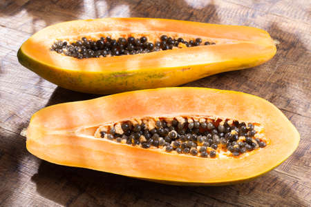 Papaya fruit on the table, top view.の写真素材