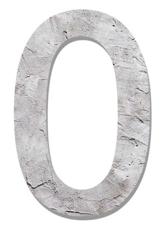 Number 0 with concrete texture, on white backgroundの写真素材