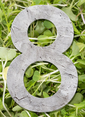 Number 8 with concrete texture, on nature backgroundの写真素材