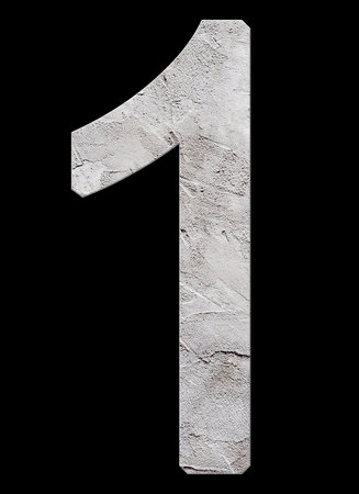 Number 1 with concrete texture, on black backgroundの写真素材
