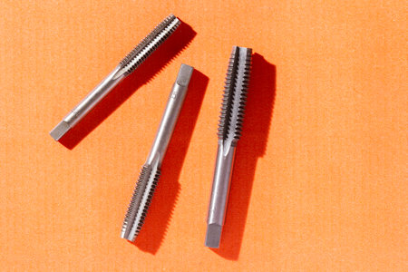 close-up image of drill bit, or tap for threads in steel, top viewの写真素材