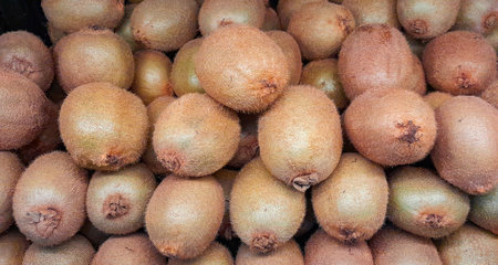 kiwi stack on the supermarket shelfの写真素材