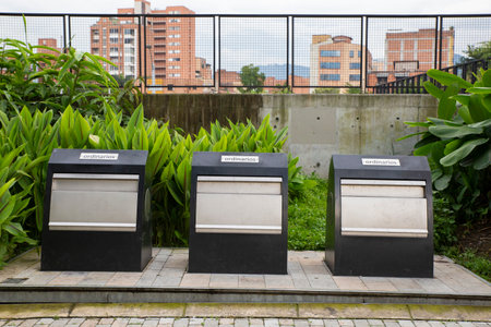 Street furniture to separate recyclable wasteの写真素材