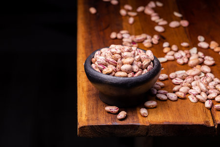 Bean Grains on Wooden Backgroundの写真素材