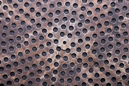 perforated metal bottom with small circular holes, top viewの写真素材
