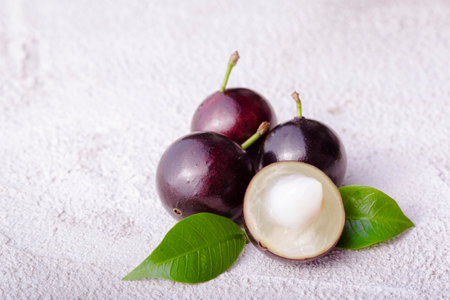 Jabuticaba, a fruit full of healthy properties, close-up viewの写真素材