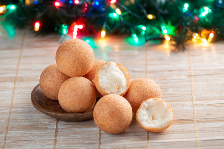 Fritters on the table, typical Colombian food, close-up imageの写真素材