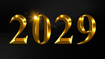 Number 2029 in golden digits on dark background, new yearの写真素材