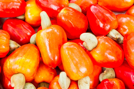 Cashew on the market, a traditional tropical fruit in Colombiaの写真素材